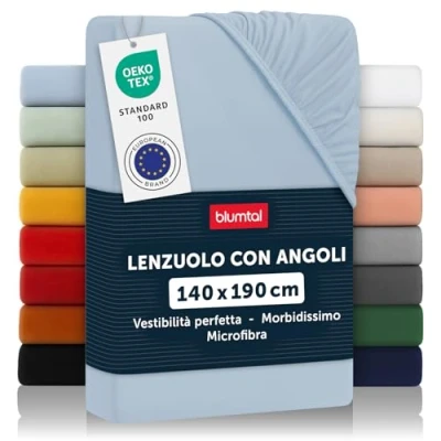 Immagine di Blumtal lenzuolo con angoli una piazza e mezza 140x190 cm sotto in microfibre certificato Oekotex lenzuola colore celeste