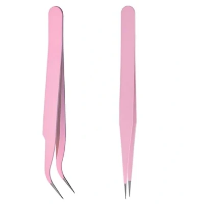 Immagine di YPYMOD 2 Pezzi Pinzetta, Pinzetta Extension Ciglia, Pinzette Diritto e Curvo Tip Pinza, per Estensioni DIY (Rosa)