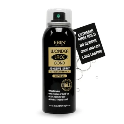Immagine di EBIN New York Wonder Lace Bond Adhesive Spray Supreme (Extreme Firm Hold) 80ml Fast Drying, No Residue, Build up, Powerful Hold, All Day Daily Wig Application