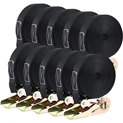 Immagine di Cinghie a Cricchetto 10 Pezzi, Set di Fissaggio da 6m, 25 mm，Resistenti per Carico 800 kg, del Carico, Colore Nero