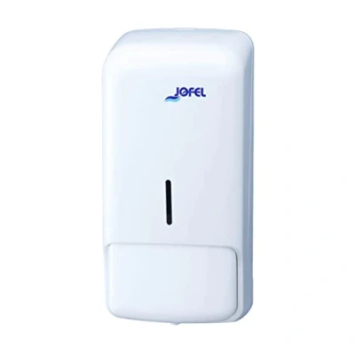 Immagine di Jofel Distributore di sapone a parete, ricaricabile con 0,85 l liquido, per bagno, Corpo in ABS ad alta resistenza, Azur AC80050, Bianco