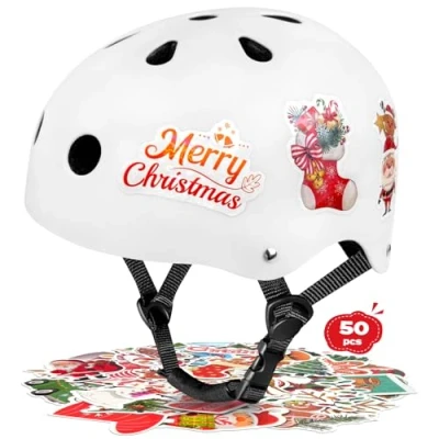 Immagine di LeapBeast Casco Bici Ideale per Bambini e Adolescenti Regolabile Misura Caschi, MTB Scooter Helmet Tutte Le Forme di attività in Bicicletta (Bianco Natale, S)