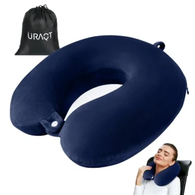 Immagine di URAQT Cuscino da Viaggio, per il Collo in Memory Foam, Cervicale Viaggio a Forma di U,Portatile Supporto Auto, Aereo, Ufficio, Casa(Blu Navy)