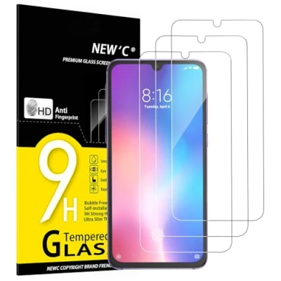 Immagine di NEW&#039;C 3 Pezzi, Vetro Temperato per Xiaomi Mi 9 SE, Play, Pellicola Prottetiva Anti Graffio, Impronte, Senza Bolle, Durezza 9H, 0,33mm Ultra Trasparente, Resistente