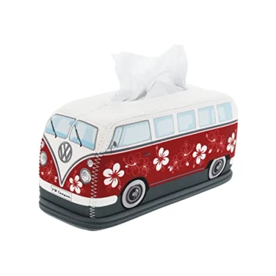 Immagine di BRISA VW Collection Volkswagen Porta fazzoletti in Neoprene, dispenser di per comodino, salotto, Campervan T1 Bus design (Ibisco/Rosso)