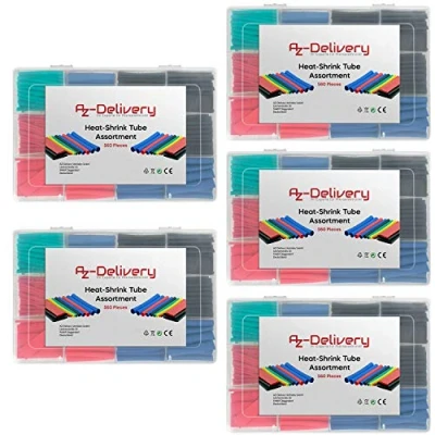 Immagine di AZDelivery 5x Guaine Termorestringenti 560pz 5Colori Tubi Termorestringenti, Plastica Termoretraibile per Cavi con rapporto di Restringimento 2:1, Kit Guaina 12 misure incluso E Book!