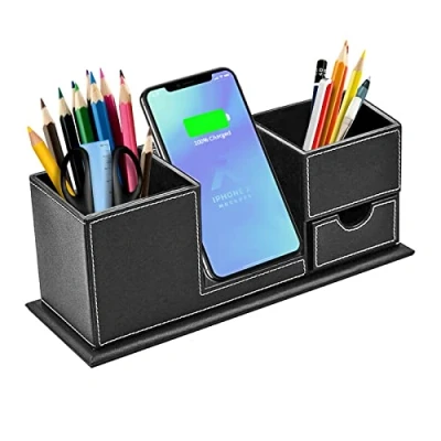 Immagine di Caricabatterie wireless rapido con organizer per la ricarica Qi iPhone 11 / Xs MAX/XR/XS/X 8, Galaxy S20 + S10 Note 10 9 (senza alimentatore)