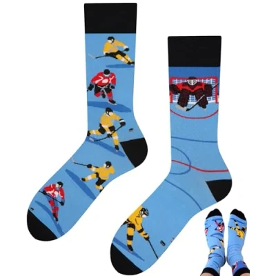 Immagine di TODO Colours Calzini divertenti con motivo Multicolori, Colorati, Pazzi per la gioia di vivere, Hockey su ghiaccio, 39 42
