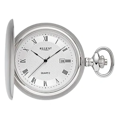 Immagine di Regent Orologio da tasca uomo Savonnette con coperchio in acciaio inox, diametro 48 mm, data al quarzo, diverse varianti, P 749 Argento/numeri romani