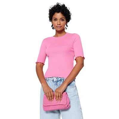 Immagine di Trendyol Camicia da Donna a Maniche Corte Dritta Blouse, Colore: Rosa, XL