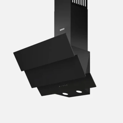 Immagine di Wiggo Cappa aspirante 60 cm Design in vero vetro senza testa, aria di scarico, 300 m3/h, touch screen LED, 3 velocità, con filtro antigrasso e 2 filtri a carbone, frontale (nero vetro)
