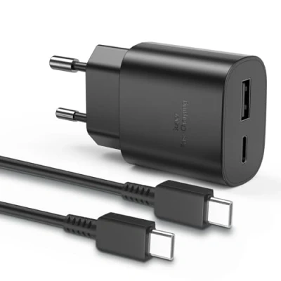 Immagine di Caricabatterie Samsumg 25W,Caricatore USB C,Rapido Presa C Caricatore per Samsung Galaxy S22/S22 Ultra/S21 Ultra 5G/S21 FE/S20/S10/S9/A13,Alimentatore Ricarica Spinotto con Tipo Cavo