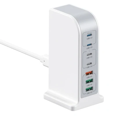 Immagine di caricatore USB multiplo da 180 W, adattatore a 7 porte con 4 C + 3 A, stazione di ricarica C, multiporta per MacBook Pro/iPad, iPhone 15 14 13 12 Pro Max, Samsung S24 Ultra,