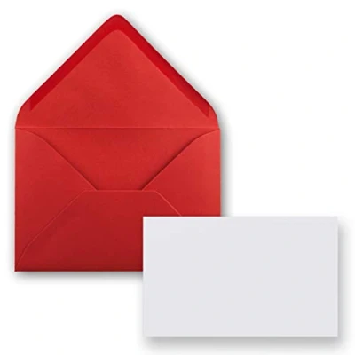 Immagine di Biglietti singoli con busta, DIN A8, 7,1 x 4,5 cm, buste formato C8, 7,6 5,2 chiusura da inumidire 25 Set 29 rosso.