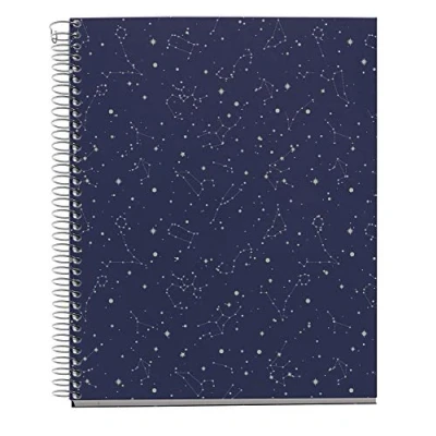 Immagine di Miquelrius Quaderno A5 (148 x 210 mm), copertina rigida, 4 strisce colorate, 120 fogli a griglia, carta sostenibile 70 g/m² microperforata, 2 fori, Cosmos Design