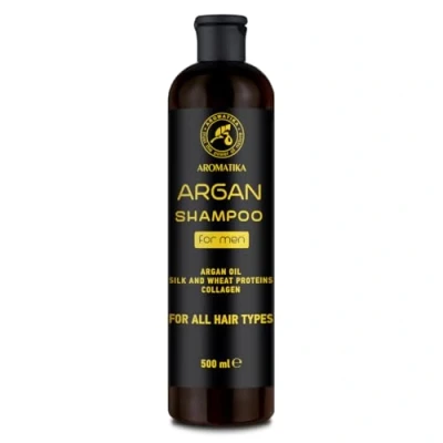 Immagine di Shampoo Argan per Uomo 500 ml Olio di Proteine ​​della Seta e del Grano Cura dei capelli Tutti i tipi Idratante Aroma Fresco