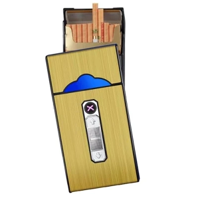 Immagine di OLELY portasigarette da Donna con Accendino, Scatola di Sigarette Portatile 20 Pezzi Slim, Custodia for accendini USB 2 in 1 Esterno (Color : Gold Brushed)