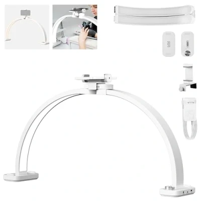 Immagine di NEEWER BASICS HM01 D Luce Curva 29&quot;, Lampada da Tavolo per Unghie Pieghevole a Mezzaluna, 40W 3000K 6500K 3400lux/0,5m CRI95 Ricarica USB e Portatelefono Manicure Trucco Tatuaggi Riprese dall&#039;Alto