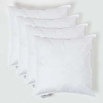Immagine di HOMESCAPES Confezione da 4 cuscini in piuma d&#039;anatra, 50 x cm, imbottitura interna con rivestimento 100% cotone a prova di piuma, ipoallergenici, certificati RDS, lavabili lavatrice