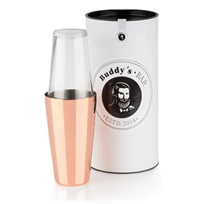 Immagine di Buddy&#039;s Bar Boston Shaker, Bicchiere in Acciaio Inossidabile Rivestito esternamente Rame Lucido da 700ml + Vetro 400ml, Shaker per Cocktail con Confezione Regalo Inclusa