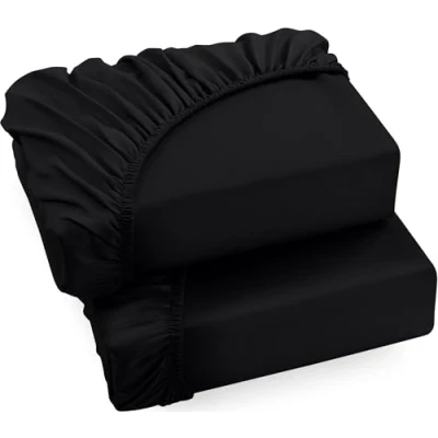 Immagine di Utopia Bedding Set di 2 Lenzuolo con Angoli Una Piazza 90x200cm Nero Microfibra Spazzolata Sotto Elasticizzato