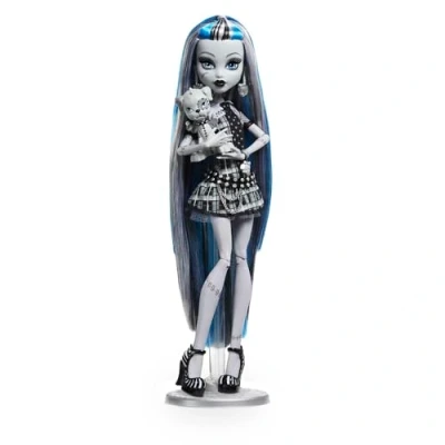 Immagine di Monster High Reel Drama Frankie Stein, bambola da collezione in stile bianco e nero con accessori, poster cinematografico a tema film dell&#039;orrore incluso, giocattolo per bambini, 6+ anni, HKN29