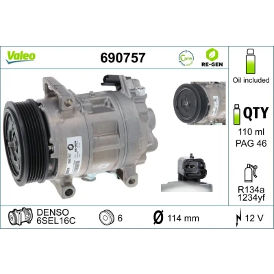 Immagine di VALEO 690757 compressore Aria Condizionata 5SE 12 PAG 46 R 134a, 1234yf con olio CITROËN: C4 Picasso 1, II Hatchback
