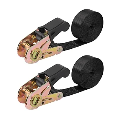 Immagine di Ayaport Cinghie a cricchetto, 2,4 m x 25 mm, resistenti, in nylon nero (senza gancio), per moto, rimorchi, kayak (2,4 m, 2 pezzi)