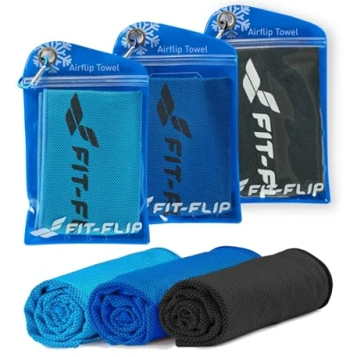 Immagine di Fit Flip Set da 3 asciugamani rinfrescanti 100x30cm Asciugamano rinfrescante in microfibra, Airflip Cooling Towel Colore: blu scuro/blu/nero, misura: