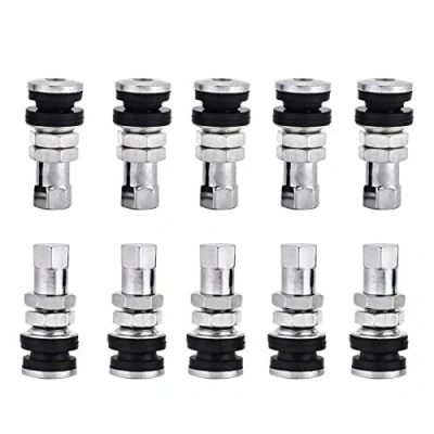 Immagine di Valvole per Pneumatici, Fydun 10 Pezzi TR161 Universale Stelo Della Valvola del Pneumatico Tubeless Corte in Metallo Argento con Cappuccio Antipolvere Auto, Camion, Moto, ATV, Tosaerba, Go kart