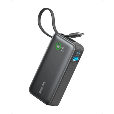 Immagine di Anker Nano Power Bank Ricarica Rapida, 10.000 mAh, con cavo USB C integrato, PD 30 W, potenza massima 1 C,1 A,compatibile iPhone 15 serie, MacBook, Samsung, iPad e molto altro (Nero)