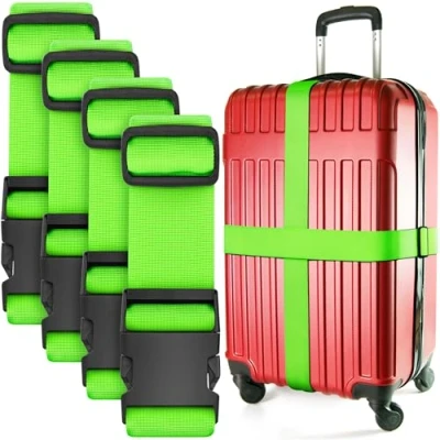 Immagine di Cinghie per bagagli valigie Verde Neon, confezione da 4 Cinture in nylon premium la sicurezza dei Resistente con lunghezza regolabile 1 a 2 metri di BlueCosto