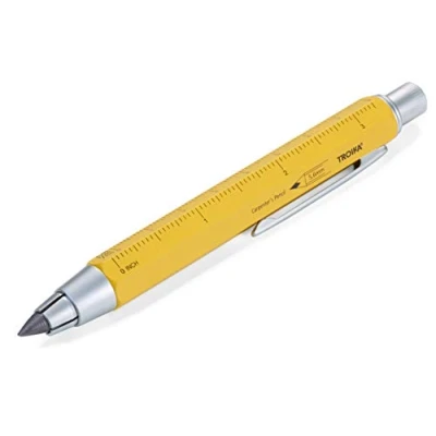 Immagine di TROIKA ZIMMERMANN 5,6 BLEISTIFT PEN56/YE mine (5,6 mm HB mine), righello in centimetri/pollici, scala 1:20 m/1:50 m, temperamatite ottone laccato giallo