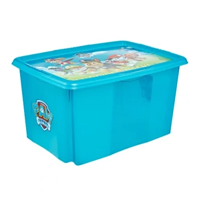Immagine di keeeper Contenitore Portaoggetti con Coperchio, Paw Patrol, Rotabile e Impilabile, Per Bambini, 45 L, Karolina, Fresh Blue Transparent (Blu)