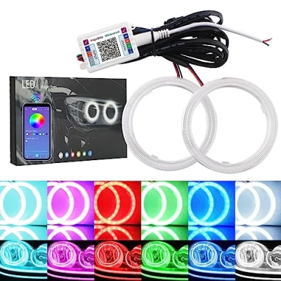 Immagine di Qasim 1 paio da LED COB Fari Angel Eyes RGB Anello Halo 80MM per Auto Moto DRL Spia Faro con Coperchio Controllo dell&#039;APP mobile Bluetooth 12V DC