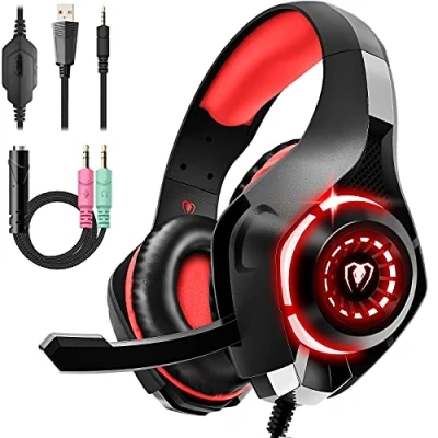 Immagine di Tatybo Cuffie Gaming per PS4 PS5 PC Xbox One Bass Deep con Microfono Cancellazione del Rumore 3.5mm Jack (Rosso)