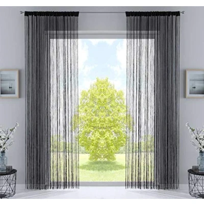 Immagine di Gardinenbox 2er Set Fadengardinen con Passante per Tunnel e Nastro Arricciato, Adatto aste binari Tende. Divisorio Fadenstores 20303CN2, 100% Poliestere, Nero, HxB 250x140 cm