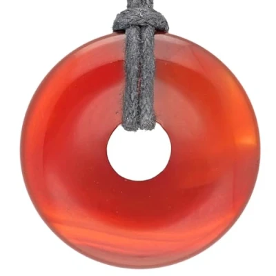Immagine di Lebensquelle Plus ciambella in Pietra preziosa corniola, diametro 30 mm + nastro di cotone, ciondolo con pietre curative, semipreziosa, cornelia