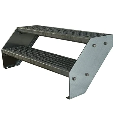 Immagine di Scale con griglia in acciaio Premium 2 Gradini Completamente zincata Dimensioni (L x L H) 44cm 120cm 38cm Resistente alle intemperie e alla corrosione
