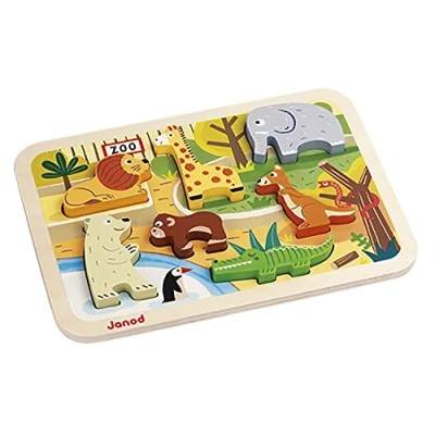 Immagine di Janod Chunky Puzzle Spesso Degli 7 Pezzi “Animali dello zoo, in Legno Motricità Fine e Concentrazione Da 18 Mesi Su, J07022