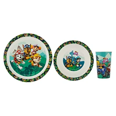 Immagine di Paw Patrol Dino Rescue Set da Colazione, di Stoviglie 3 Pezzi con Piatto, Ciotola e Tazza per Bere, Bambini in Plastica, Lavabili Lavastoviglie/Microonde