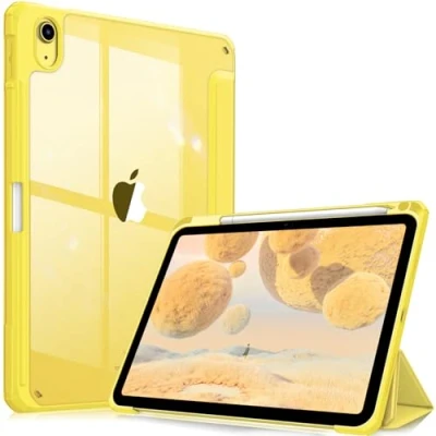 Immagine di FINTIE Custodia per iPad 10ª Generazione 10.9&quot; 2022 con Pencil Holder Sottile Leggero Trasparente Cover Posteriore Bordo in TPU Morbido Auto Sveglia/Sonno, Giallo