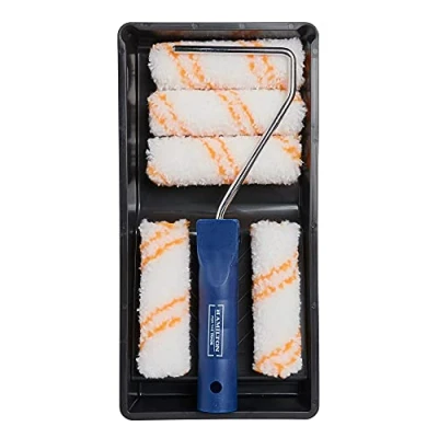 Immagine di Hamilton for The Trade Set di 7 rulli per pittura a pelo medio con vassoio, 10,2 cm, bianco/arancione/blu