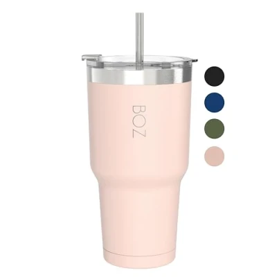 Immagine di BOZ Bicchiere Termico con Cannuccia e Coperchio (900 ml, Rosa) Tazza per Bevande Calde Fredde in Acciaio Inossidabile Adulti Senza BPA