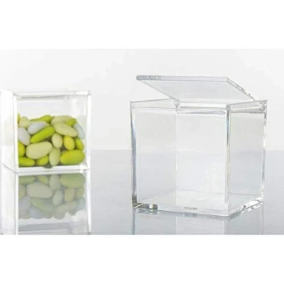 Immagine di 6 PZ Scatola Scatolina plexiglass portaconfetti 10x10x10 cm BOMBONIERA