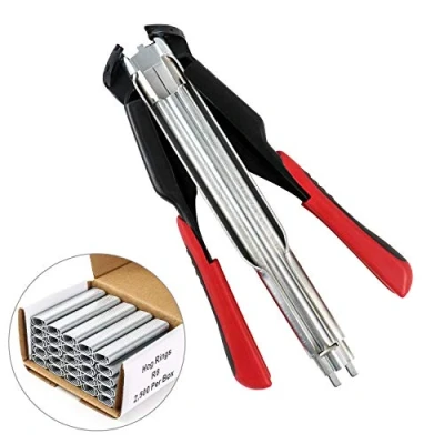 Immagine di QWORK® Pinza Sparachiodi Hog Ring Pistola C clip, Strumento di installazione con 2500pz clip tipo per Gabbie, Cuscini auto