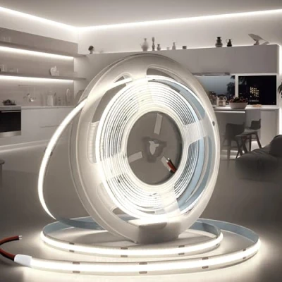 Immagine di BRIMETI Striscia LED COB 12V 5M Luce Tubo Interno Autoadesivo 6000K Bianco Freddo 320LEDs/M Strisce Nastro Nastri Larghezza 5mm, per Cucina, Soggiorno, Bar Feste (Senza Alimentatore)