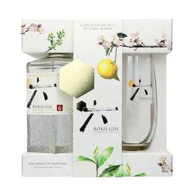 Immagine di Roku Gin Confezione con bicchiere serigrafato 1 bottiglia da 700ml di Artigiale Giapponese composto 6 botaniche +