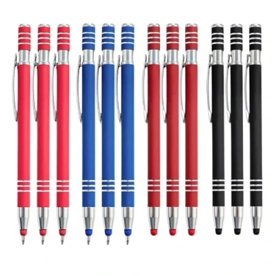 Immagine di 12 penne a sfera con touchpen, 7 colori 2 in 1 penna touchscreen, pennino capacitivo e sfera, multifunzione per tablet, smartphone touch screen
