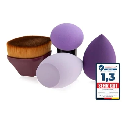 Immagine di Beauty Blending 2 spugne per fondotinta, 1 pennello spugna con manico, set crema solare, colore: viola